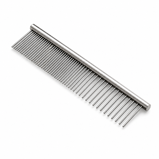 stainless steel pet grooming comb with dual tooth design for cats and dogs