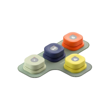 Four colorful recordable pet communication buttons with non-slip joining mat