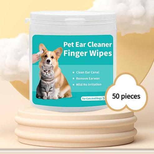 Alcohol-free pet ear cleaning wipes, 50 count for dogs, cats and small pets