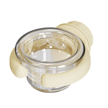 Ivory round clip-on bird cage feeder bowl with transparent cup and secure mount