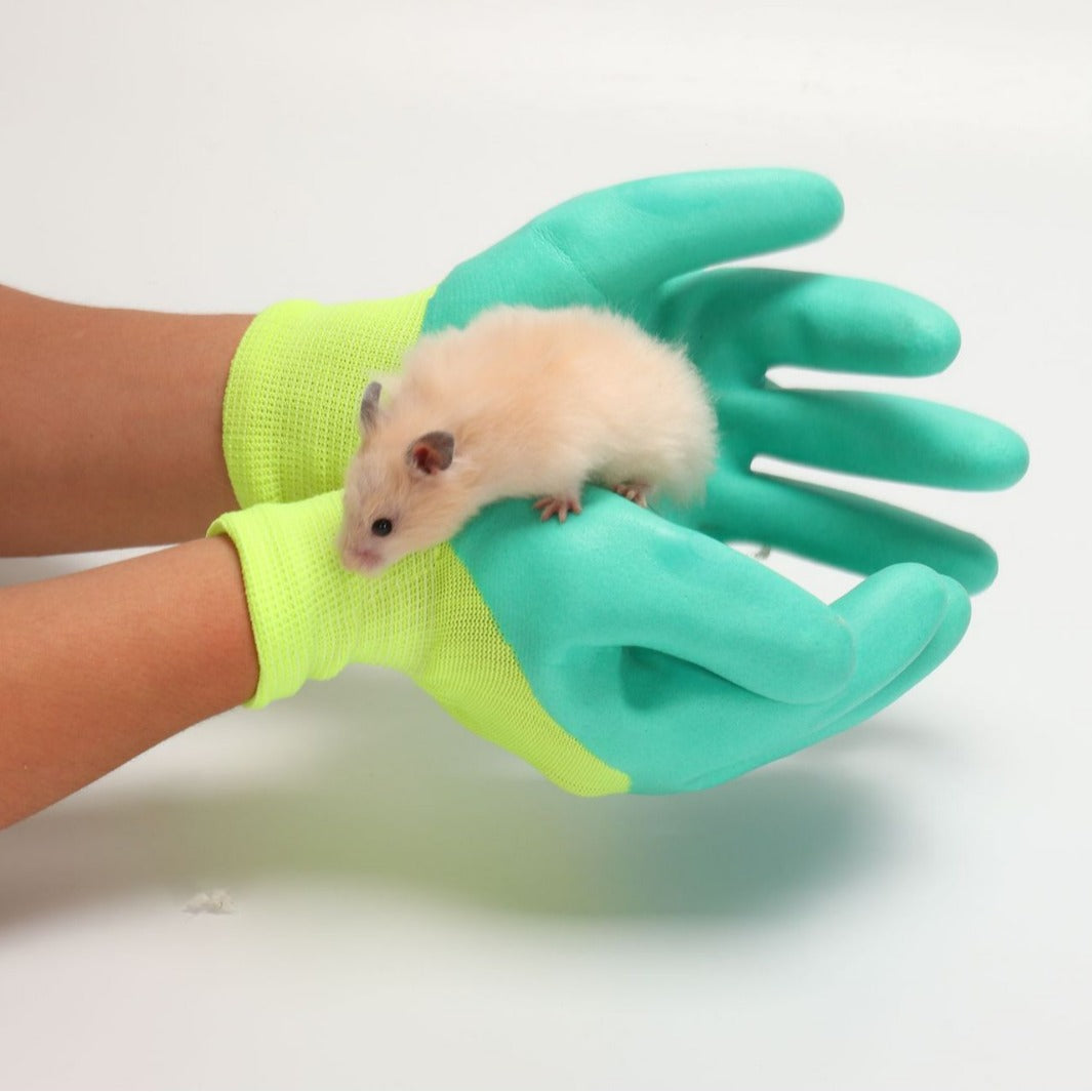 Rubber-coated anti-bite handling gloves for hamsters, hedgehogs and small pets