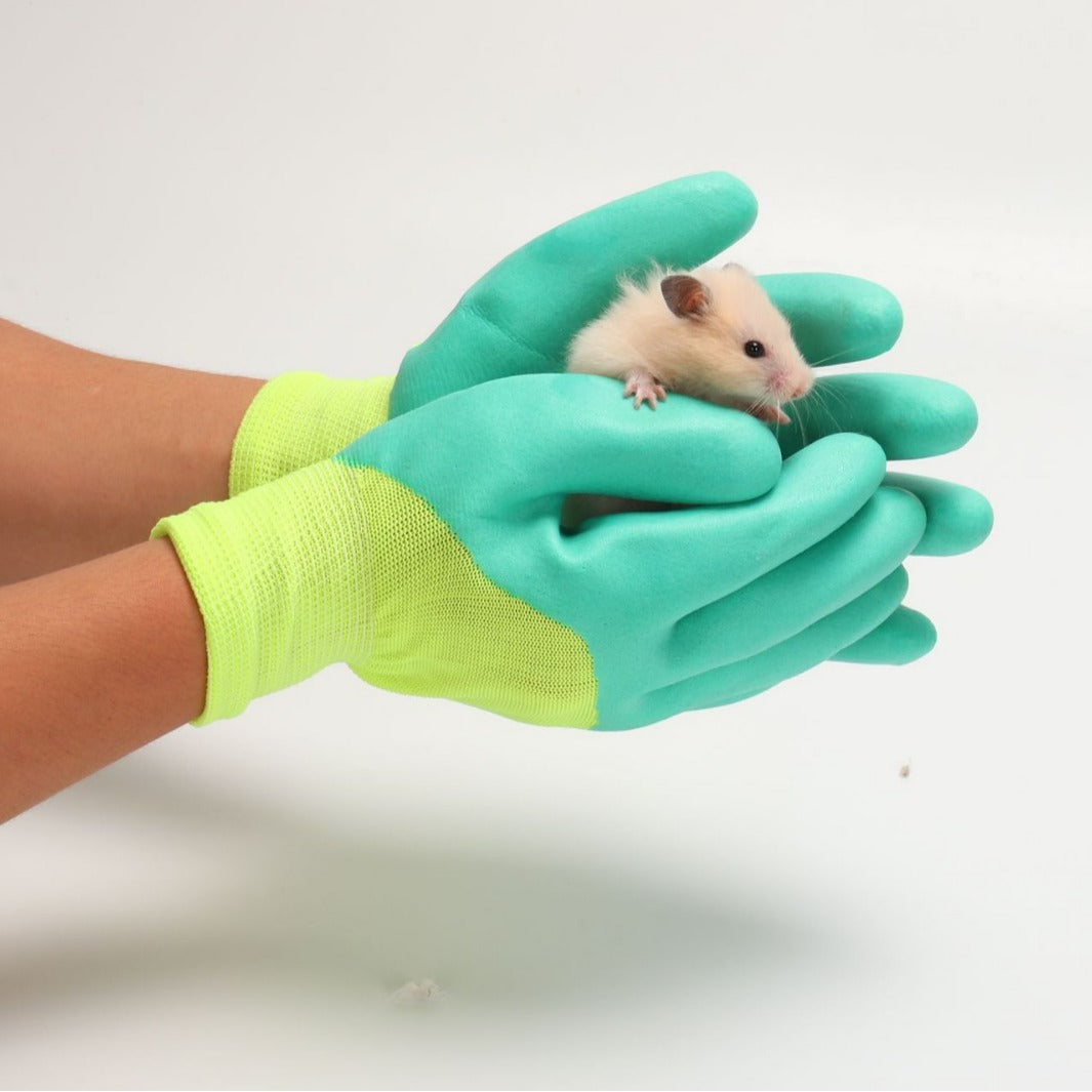 Rubber-coated anti-bite handling gloves for hamsters, hedgehogs and small pets