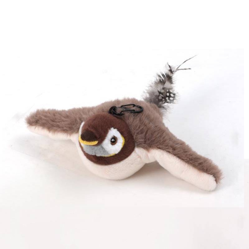 Realistic sparrow plush cat toy with sound chip and catnip pouch