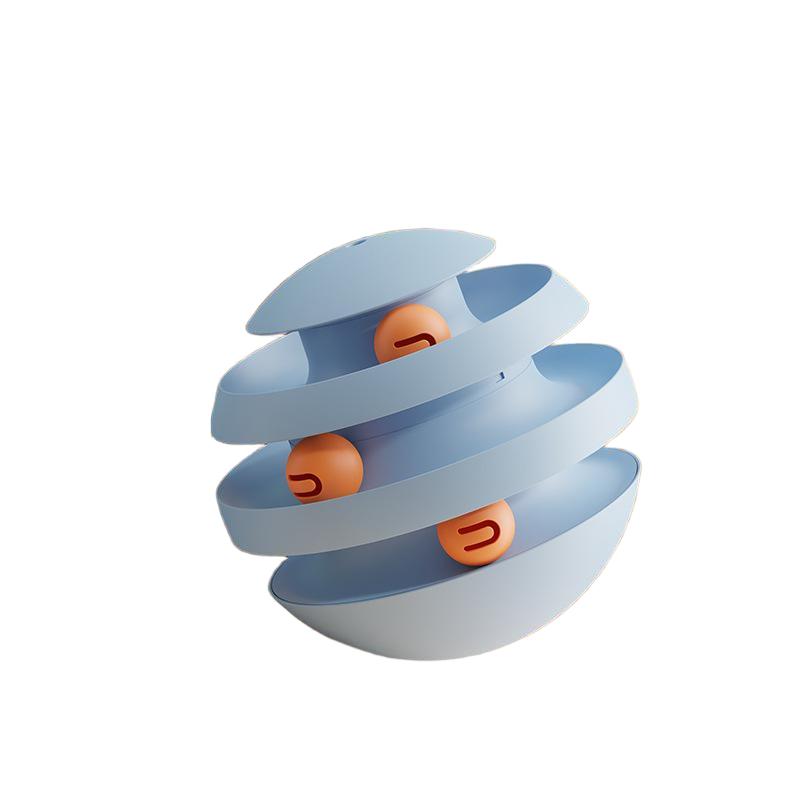 Mist blue three-layer cat ball track toy with interactive spinning balls