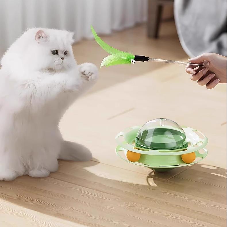 Interactive Wobble Cat Toy with Feather and Treat Dispenser