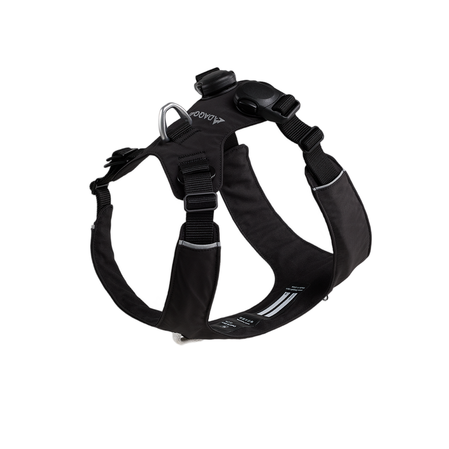 Black waterproof dog harness with sleek design and durable construction