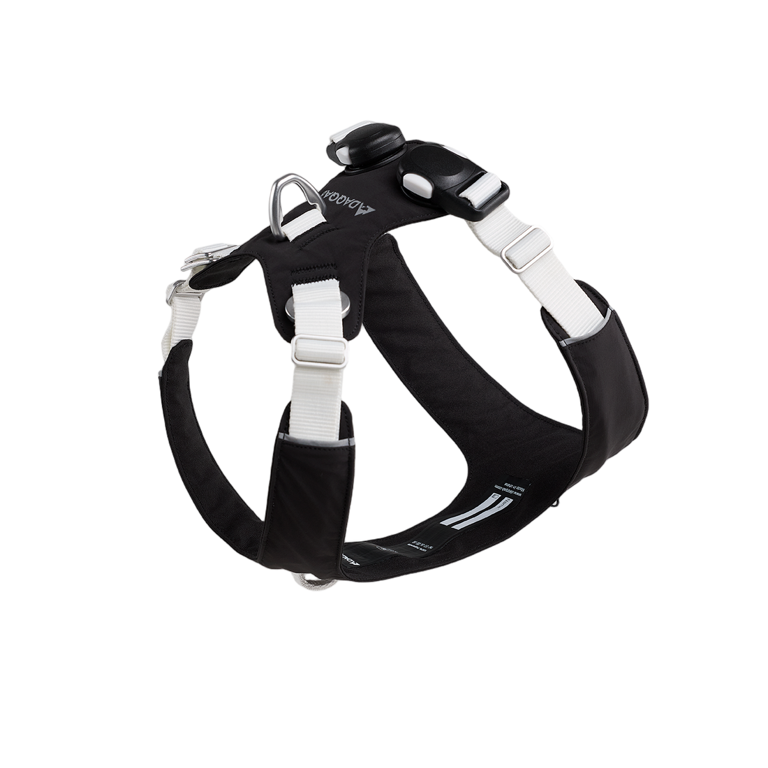 Black and white waterproof dog harness with contrast stitching