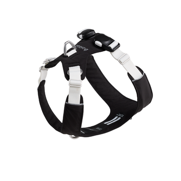 Black and white waterproof dog harness with contrast stitching