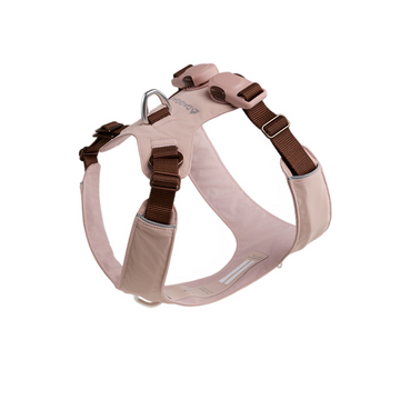 Pink and brown waterproof dog harness with dual-tone design and secure buckles
