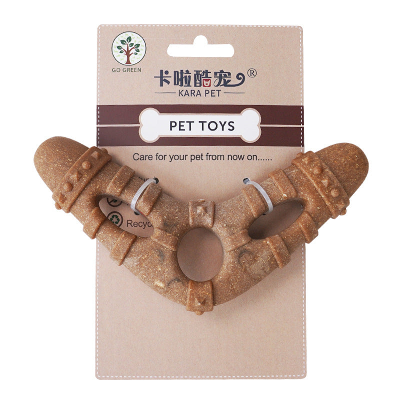 Wood-plastic composite dog chew toy in bone shape for dental care