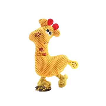 Yellow giraffe plush dog chew toy with rope

