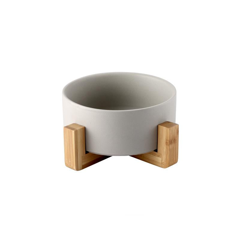 Ceramic Pet Bowl with Wood Stand