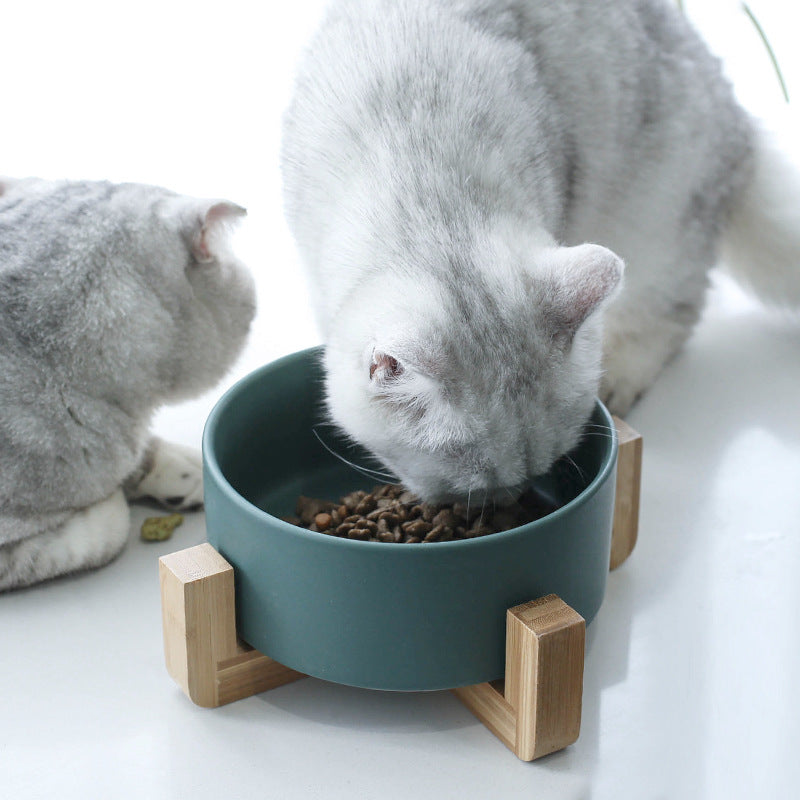 Ceramic Pet Bowl with Wood Stand