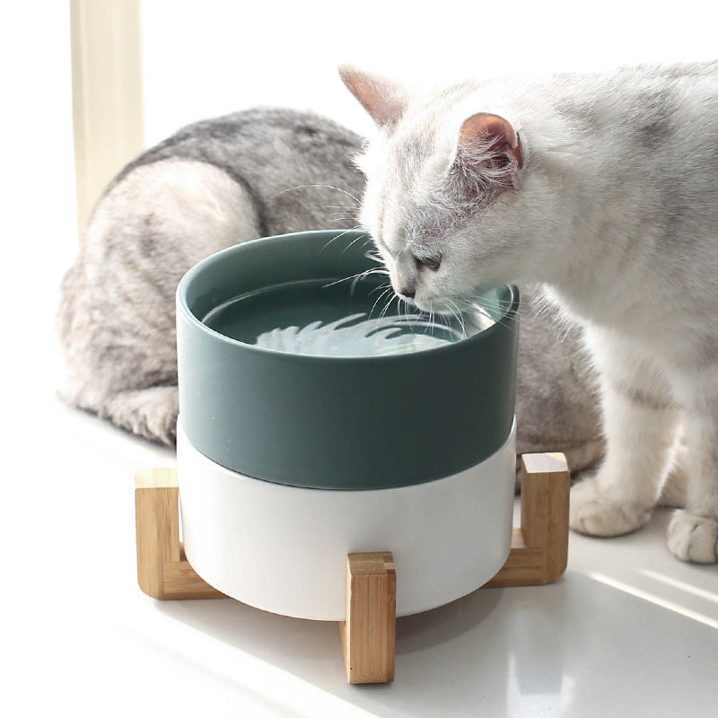 Ceramic Pet Bowl with Wood Stand