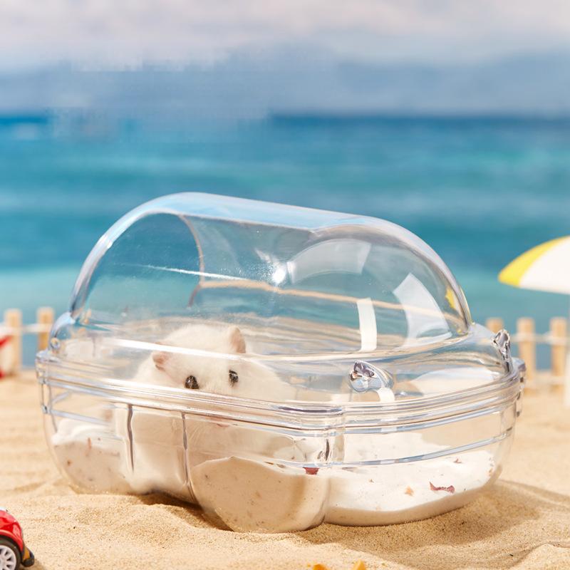 Clear car-shaped hamster sand bath with 360¡ã dome lid and leak-resistant rim