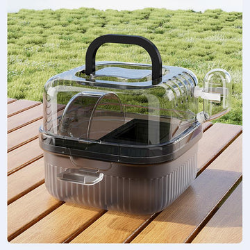 Clear portable hamster travel cage with dome lid, handle and ventilation holes