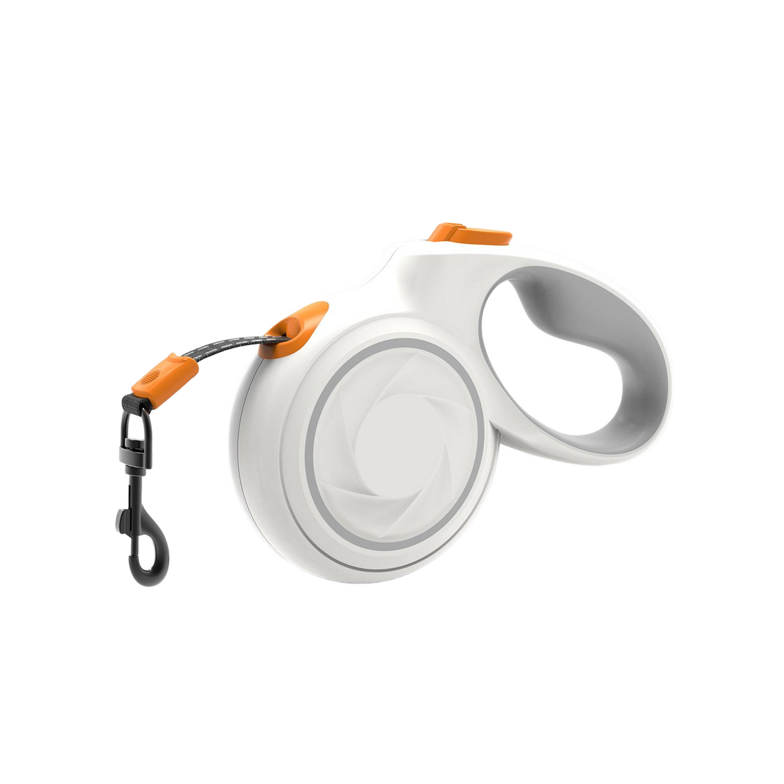 White heavy-duty retractable dog leash with quick lock button