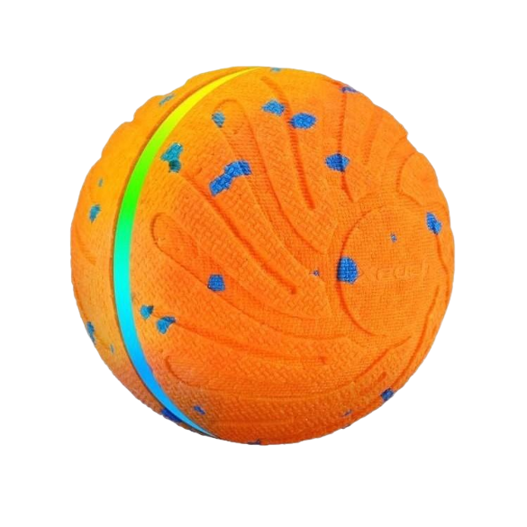 Orange LED interactive dog ball with touch-activated motion and rainbow lights