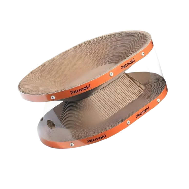 Modern cat scratcher lounge with transparent acrylic frame and sisal surface