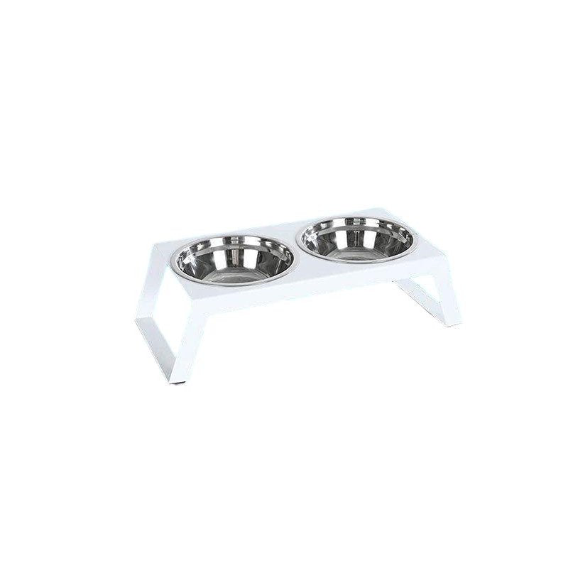 Black foldable elevated pet feeding bowls with adjustable height stand