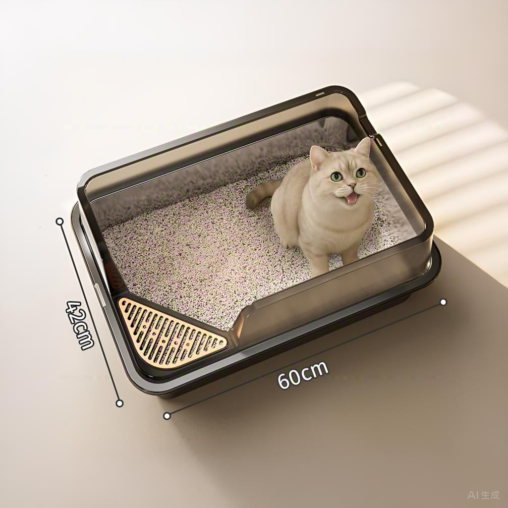 Giant Stainless Steel Litter Box with High Splash Guard (Slanted Entry)
