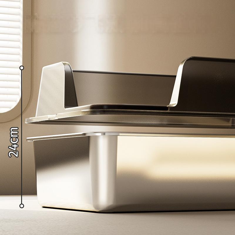 Giant Stainless Steel Litter Box with High Splash Guard (Slanted Entry)