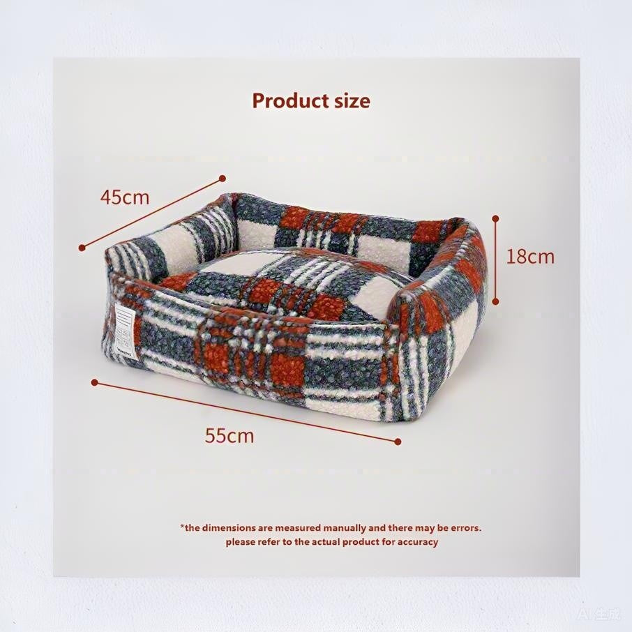 Plaid Fleece Pet Bed for Cats and Small Dogs