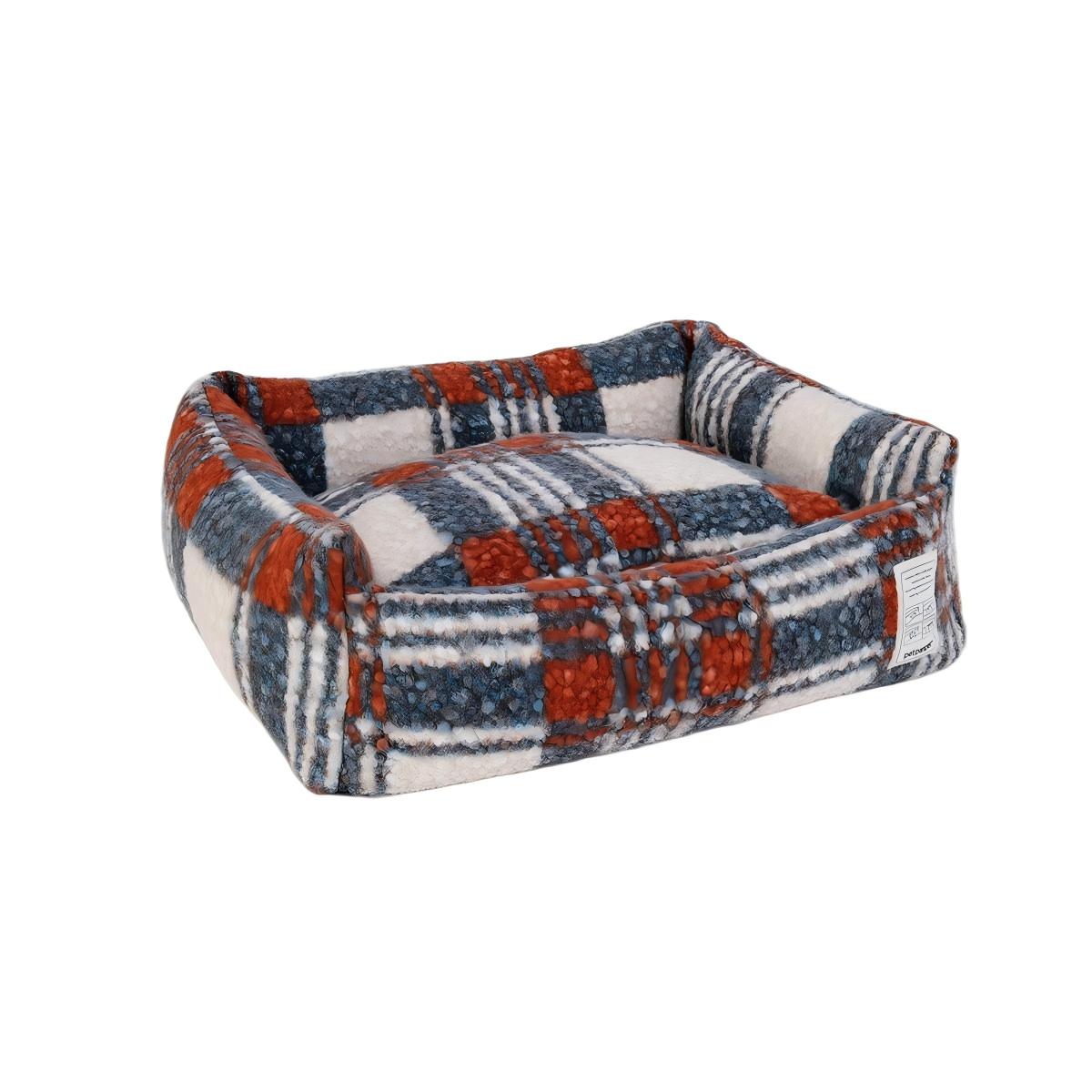 Plaid fleece pet bed with soft cushion for cats and small dogs