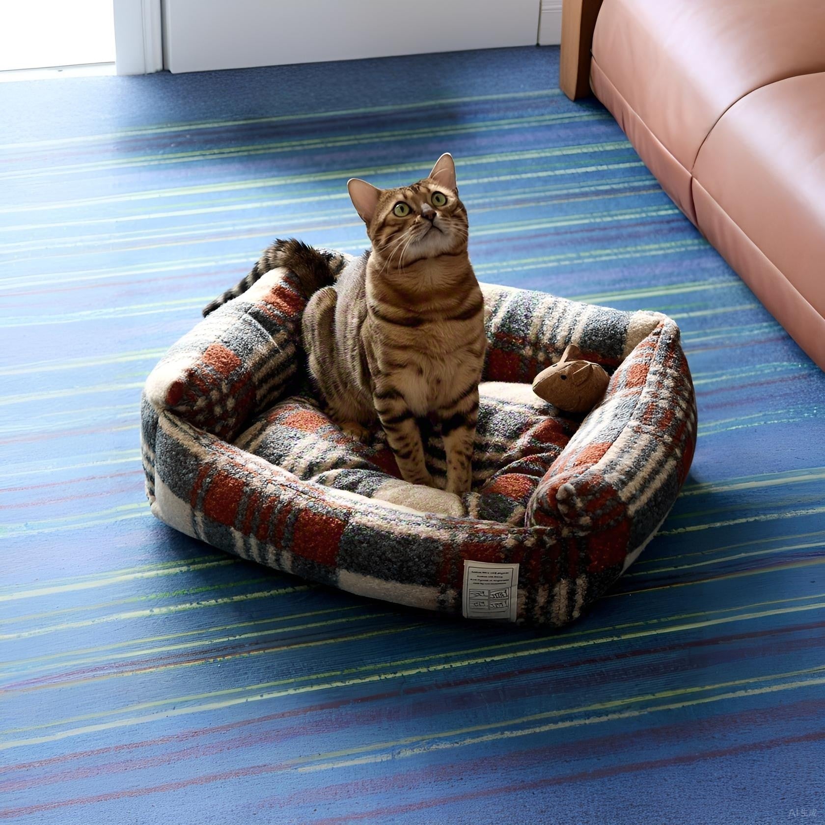 Plaid Fleece Pet Bed for Cats and Small Dogs