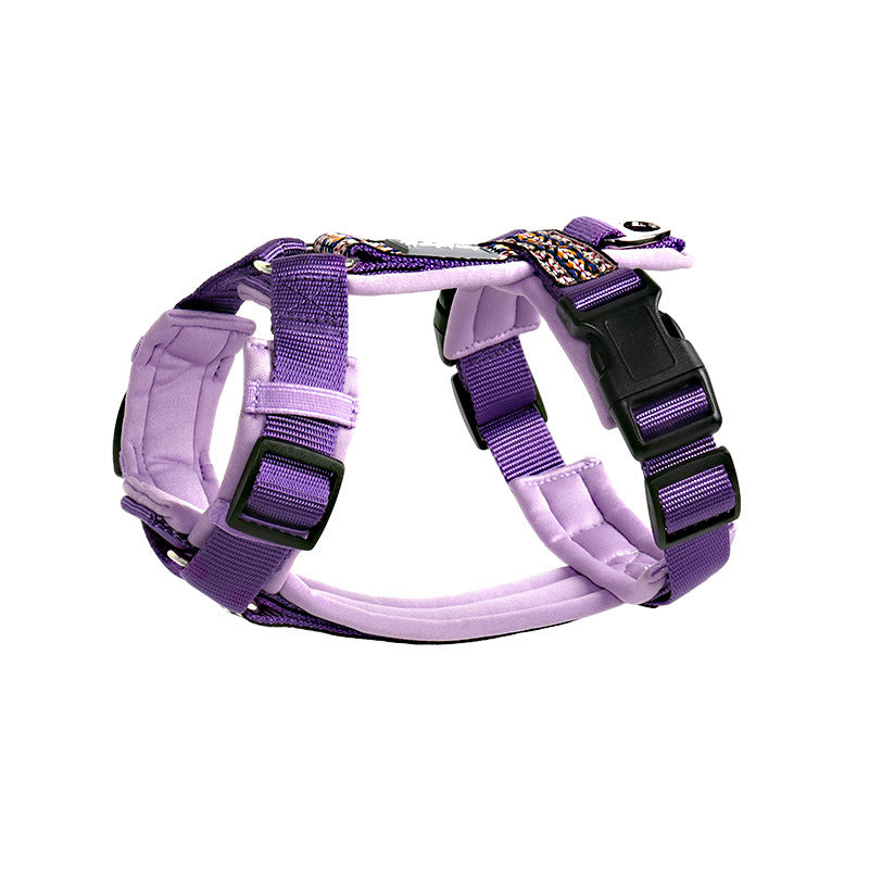 Purple breathable mesh no-pull dog harness with reflective strips