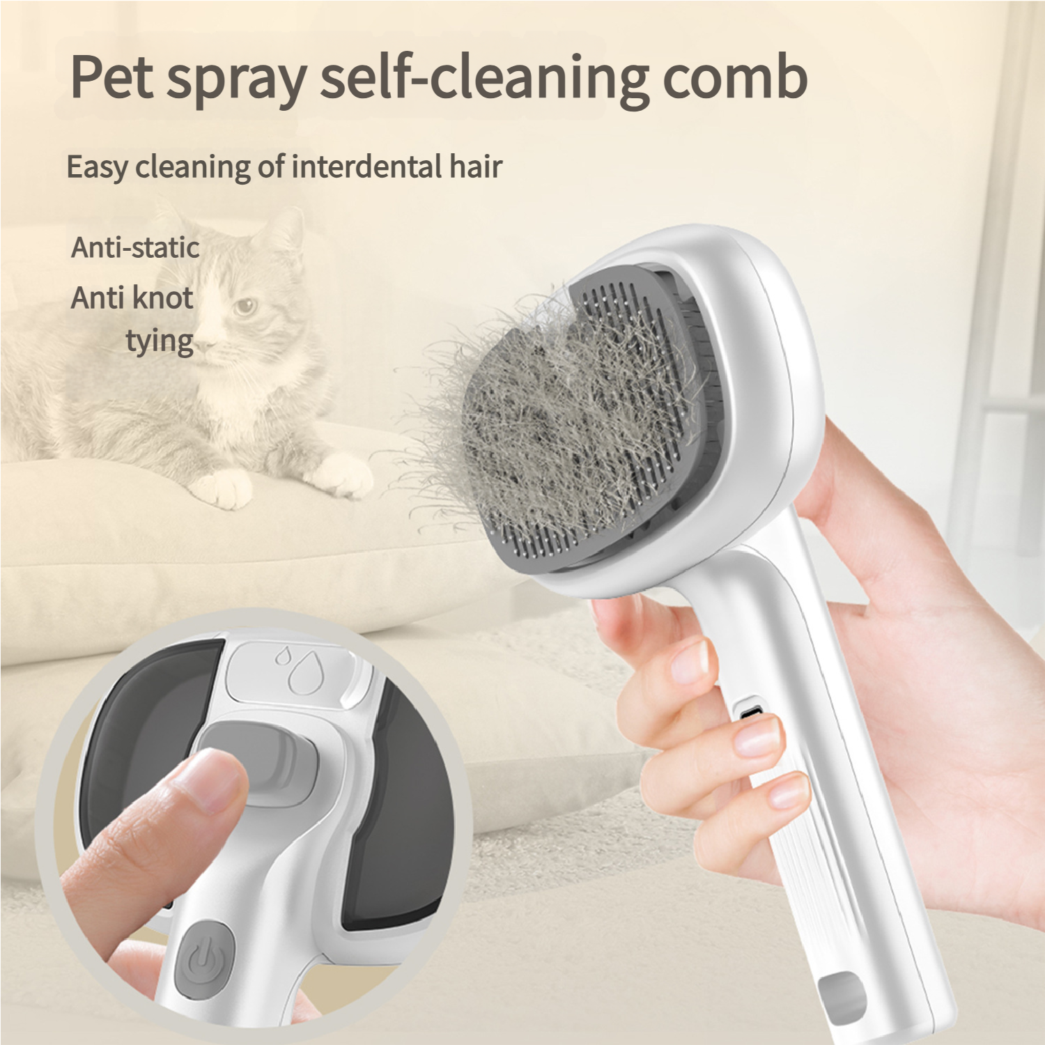 Pet Grooming Brush with Mist Sprayer
