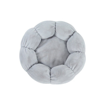 Gray flower-shaped plush pet bed with soft petals for cats and small dogs