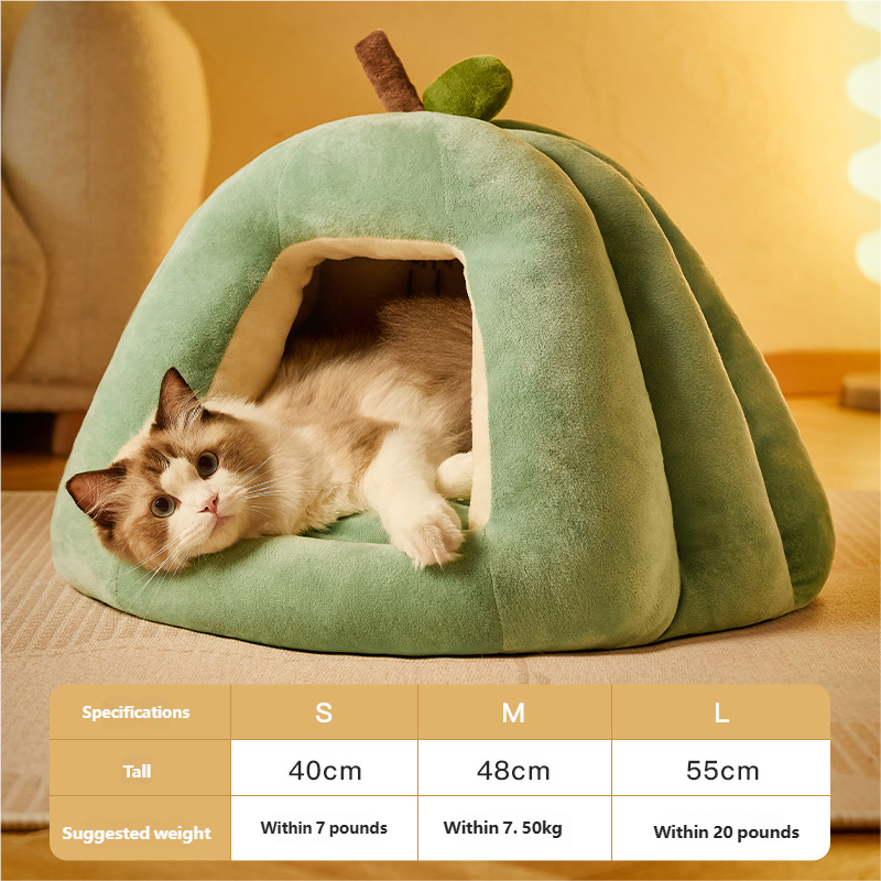 Cozy Pumpkin Pet Cave Bed – Warm Winter Cat & Small Dog House