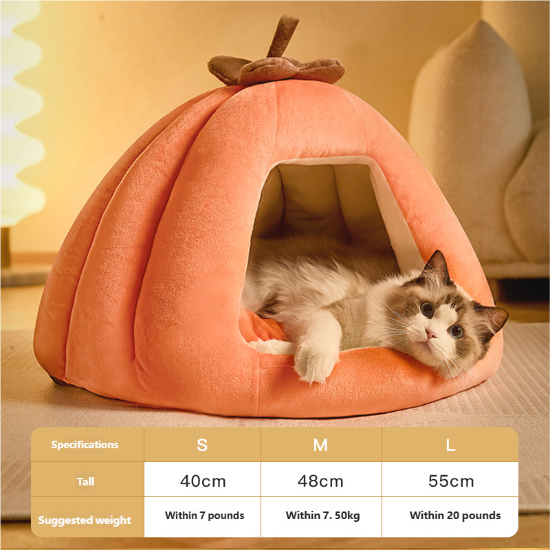 Cozy Pumpkin Pet Cave Bed – Warm Winter Cat & Small Dog House