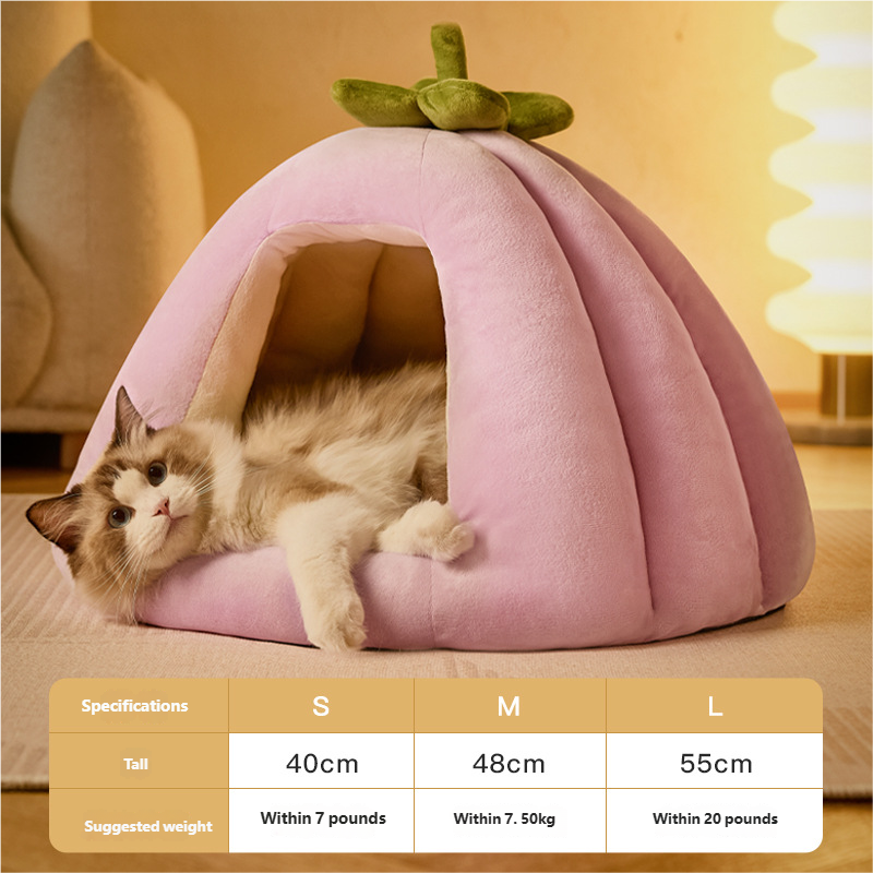 Cozy Pumpkin Pet Cave Bed – Warm Winter Cat & Small Dog House