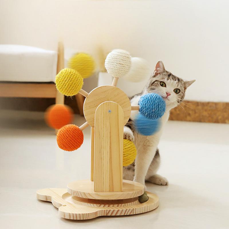 Sisal Ball Spinner Cat Toy (Solid Wood)