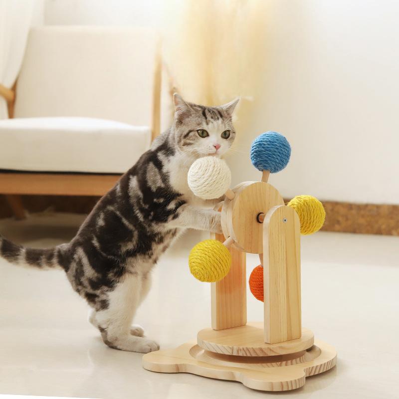 Sisal Ball Spinner Cat Toy (Solid Wood)
