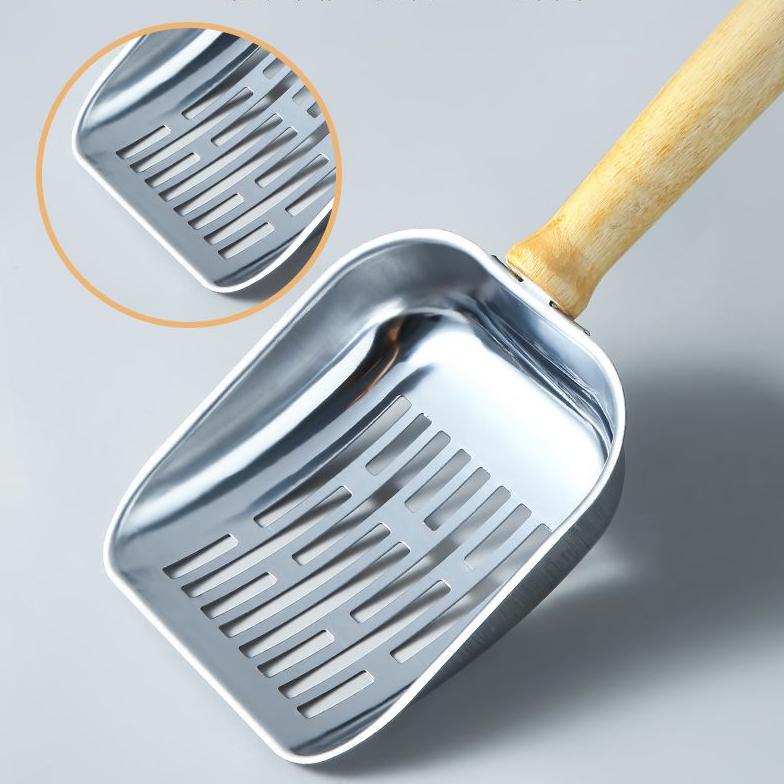 Stainless Steel Cat Litter Scoop with Wood Handle