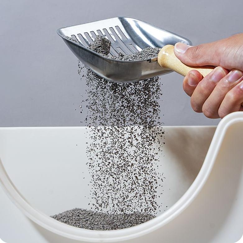 Stainless Steel Cat Litter Scoop with Wood Handle