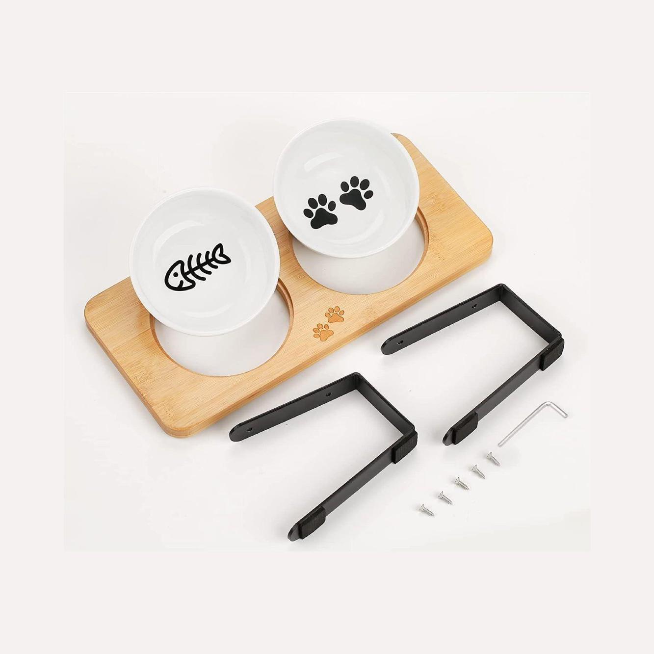 Tilted Bamboo Double Pet Bowl