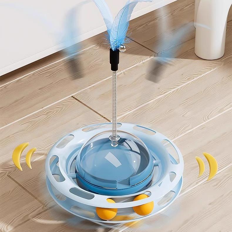 Interactive Wobble Cat Toy with Feather and Treat Dispenser