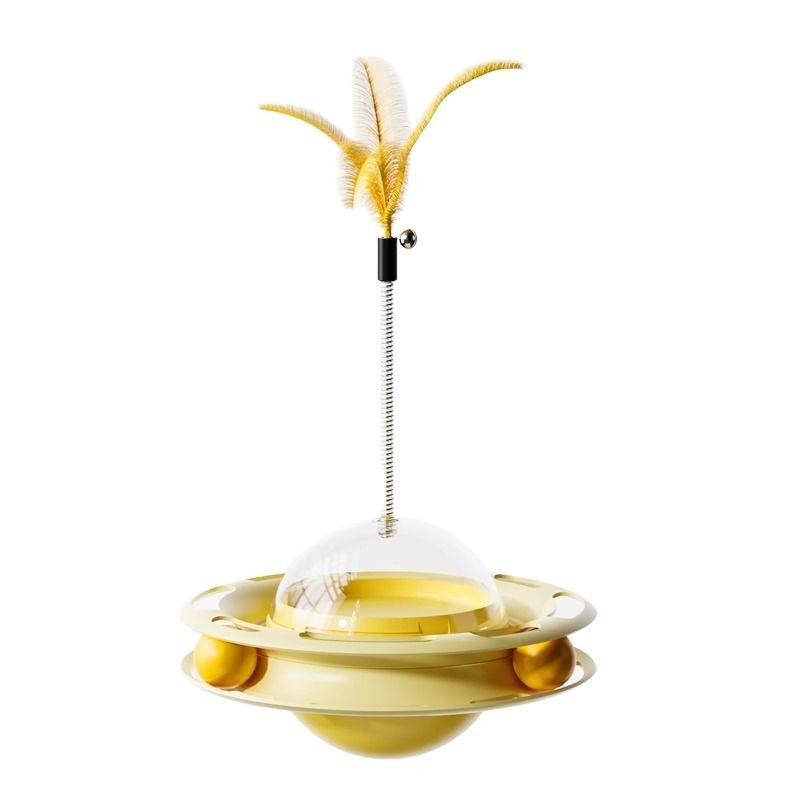Cream wobble cat toy with feather teaser and 180¡ã rotating track treat dispenser